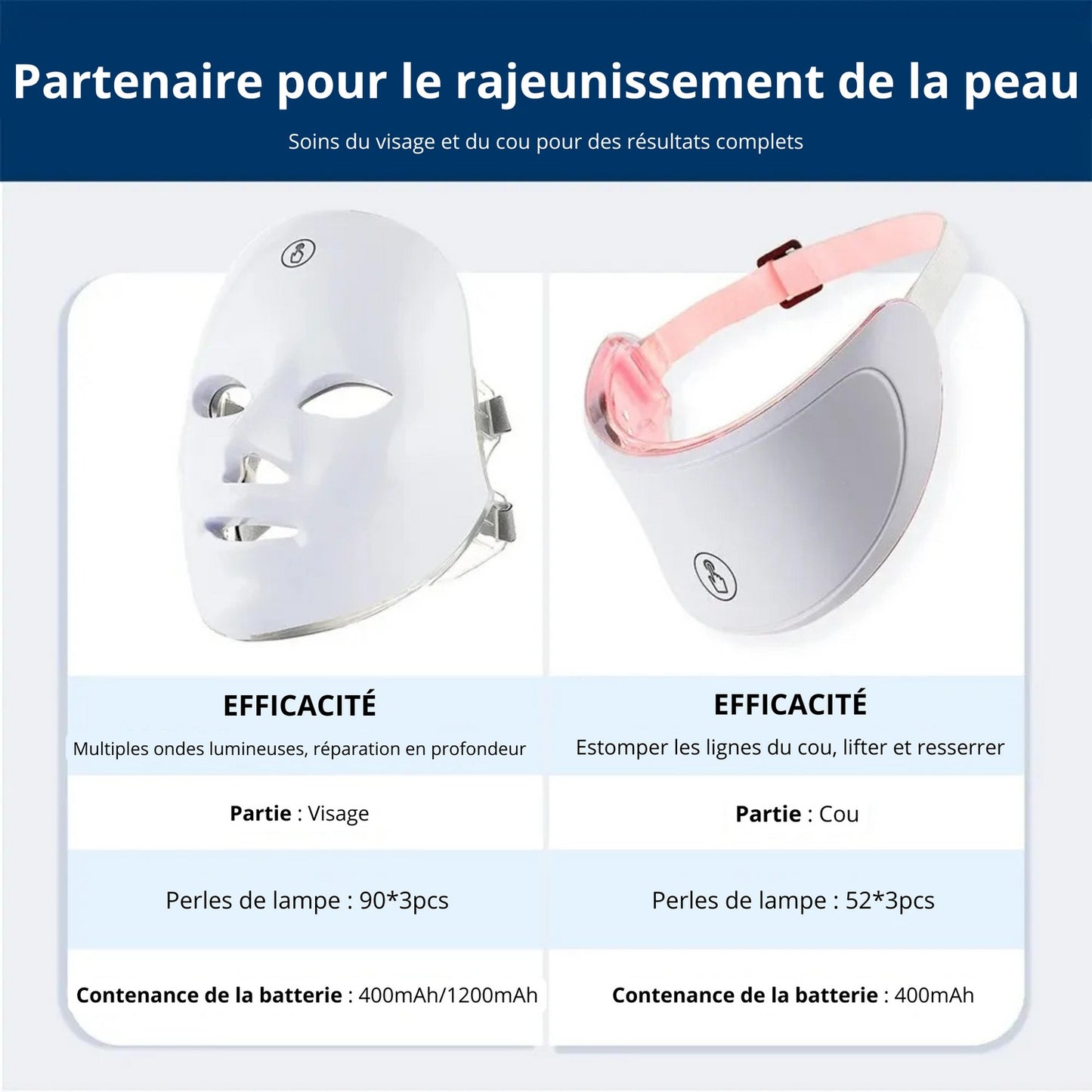 Masque LED 7 Couleurs visage et cou - Anti-âge, Lifting & Blanchiment