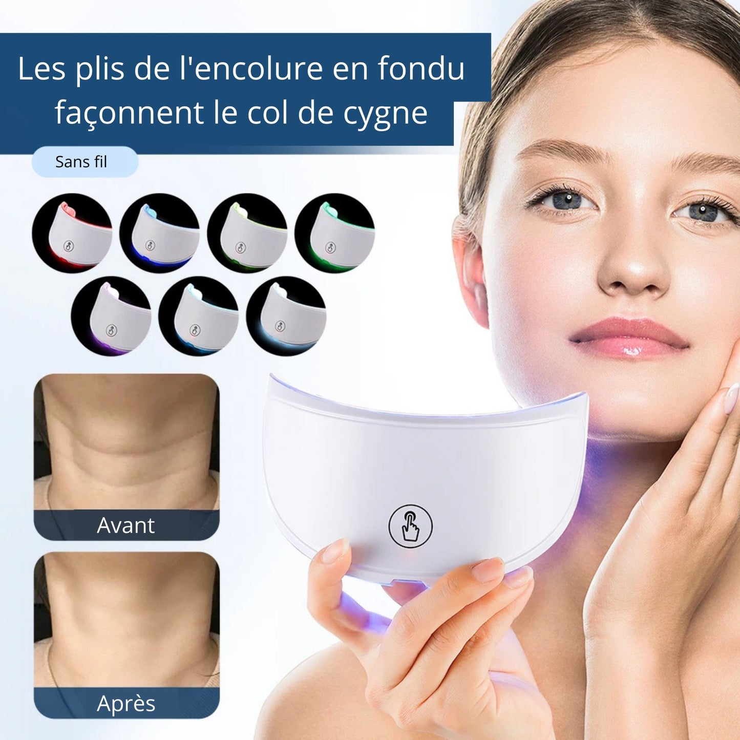 Masque LED 7 Couleurs visage et cou - Anti-âge, Lifting & Blanchiment