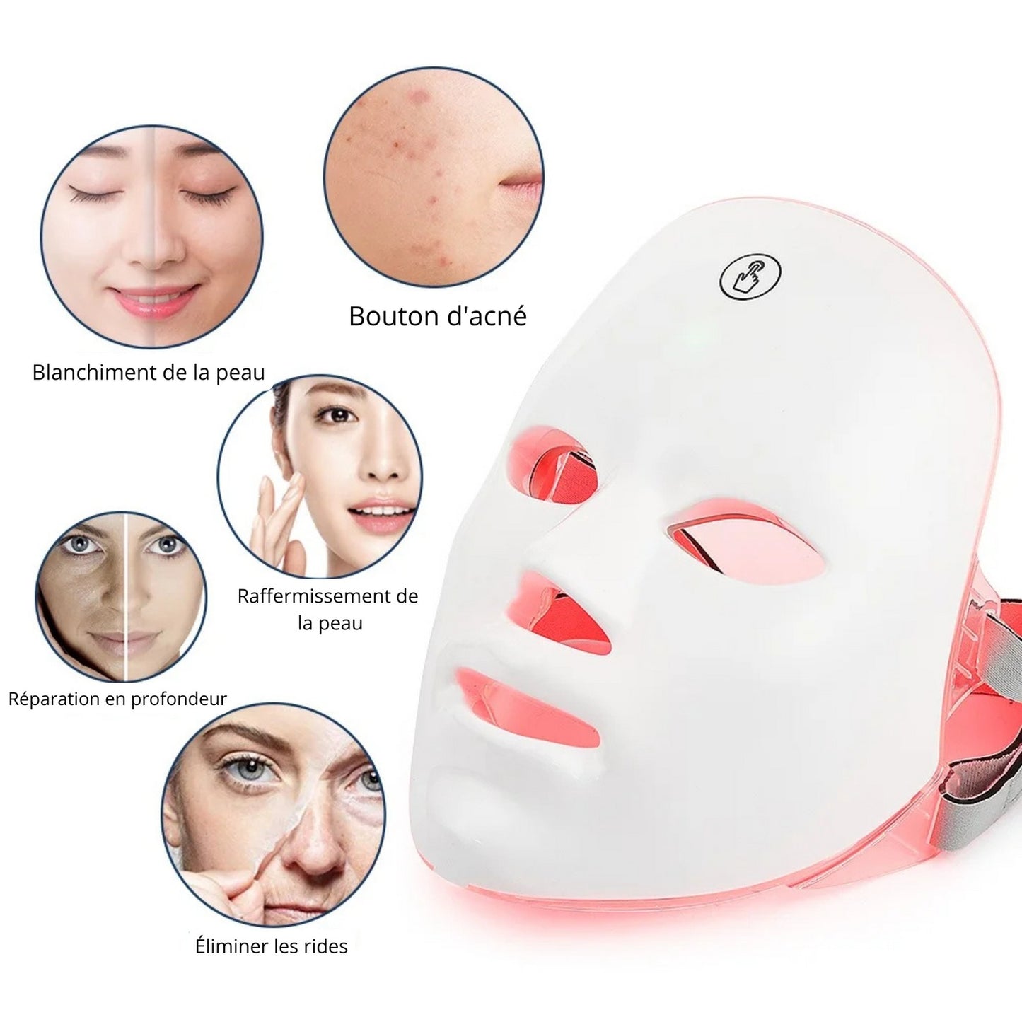 Masque LED 7 Couleurs visage et cou - Anti-âge, Lifting & Blanchiment