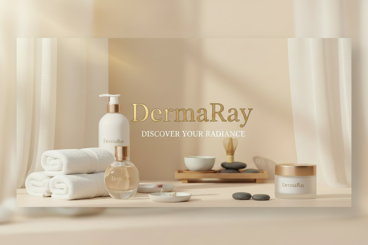 Bannière hero DermaRay avec plateau spa